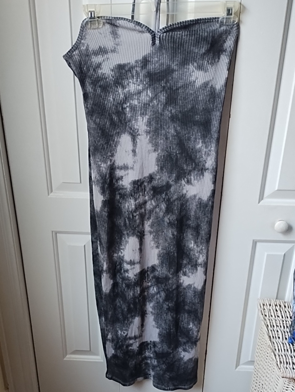 Zara Black & Gray Tie-Dye Ribbed Strapless Maxi Dress